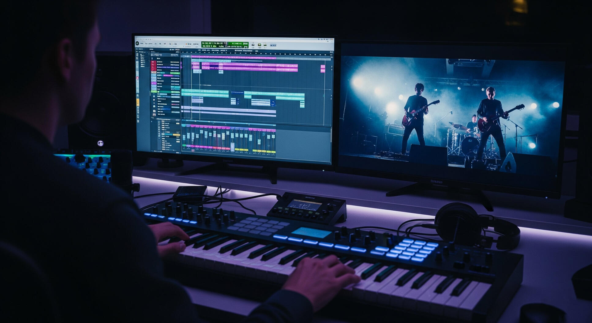 Producent pracuje na skladbe v DAW – dôraz na kvalitu zvuku a precízny mix. Online Mastering SK